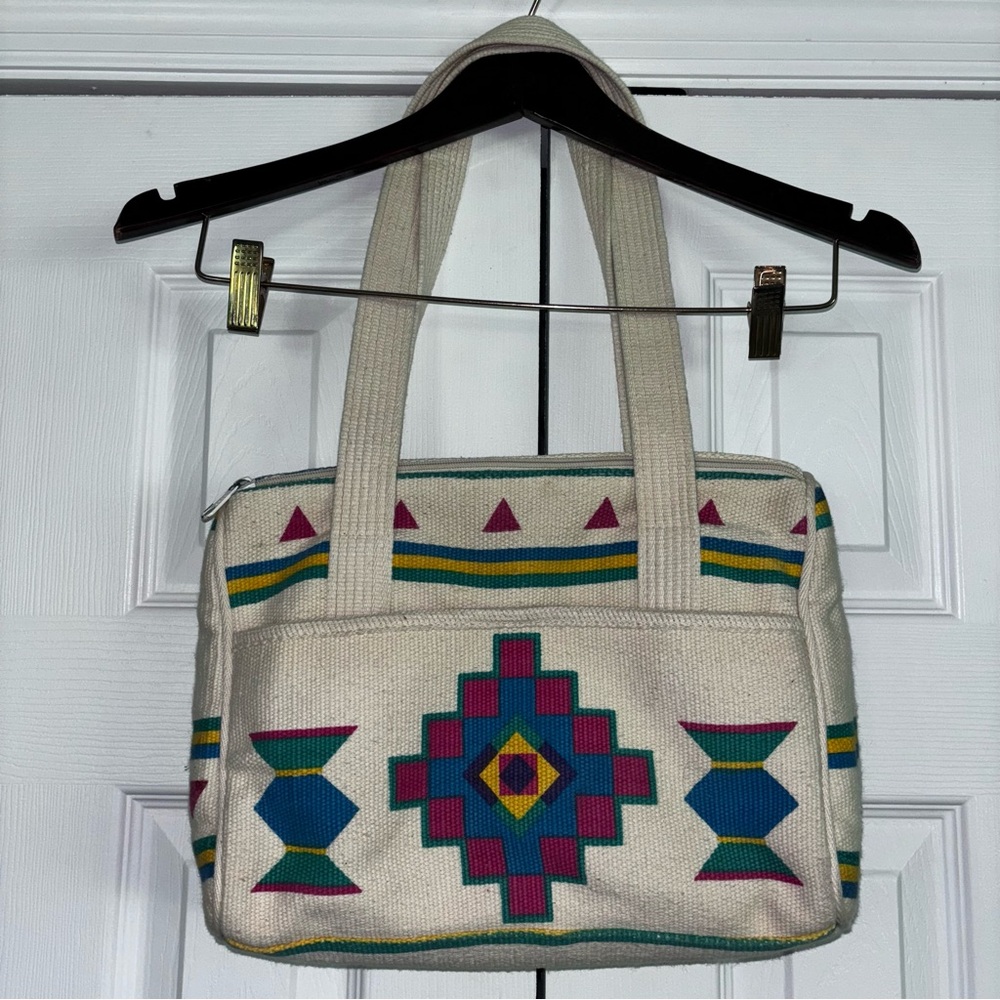 No Brand Geometric Aztec Patterned Tote Bag - Cream and Multicolor